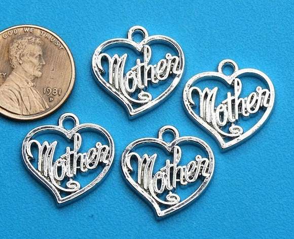 12 pc Mother, Mother charm, Heart charm, Mom heart charm, heart, charm, charms