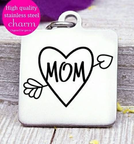 Mom, mom charm, I love my mom charm, mother, love charms, Steel charm 20mm very high quality..Perfect for DIY projects