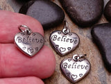 2 pc Believe charm, heart charms. stainless steel charm ,very high quality.Perfect for jewery making and other DIY projects