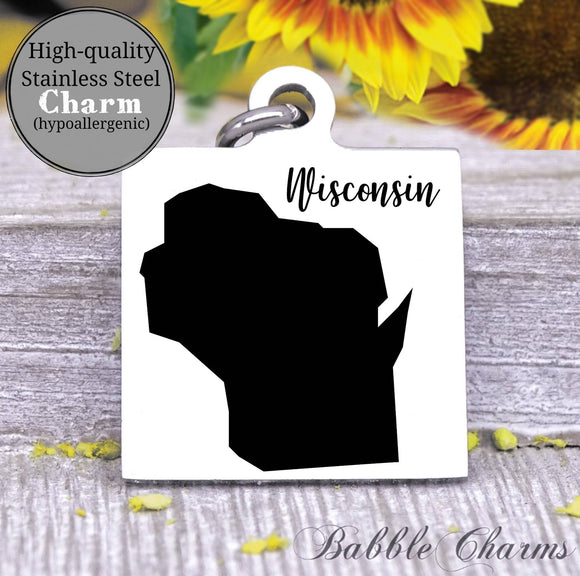 Wisconsin charm, Wisconsin, state, state charm, high quality..Perfect for DIY projects
