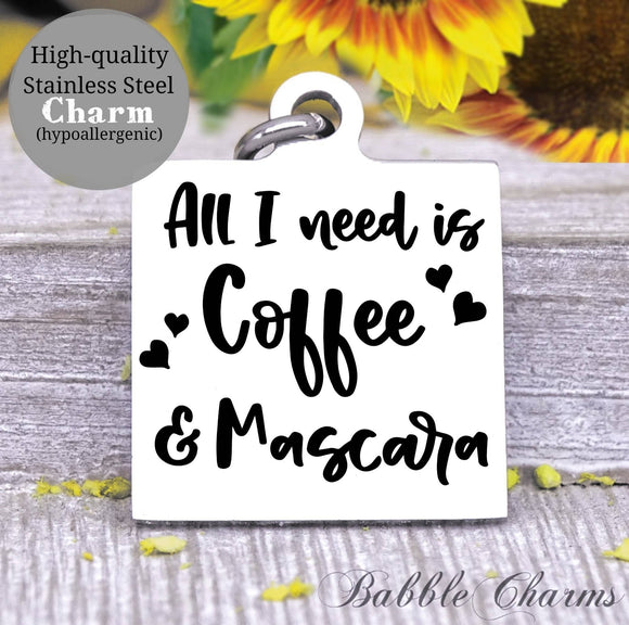Coffee and mascara, coffee, mascara, coffee charm, Steel charm 20mm very high quality..Perfect for DIY projects