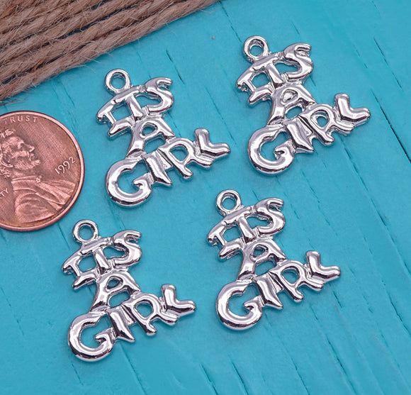 12 pc It's a girl charm, it's a girl, new baby charms. Alloy charm ,very high quality.Perfect for jewery making and other DIY projects
