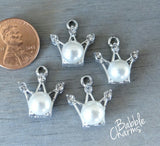 12 pc Crown charm, Pearl Crown Charm, princess, queen crown, wholesale charm, alloy charm