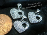 Sterling Silver Heart charm, heart charm, sterling silver, cubic zirconium, cubic zircon charm, charm