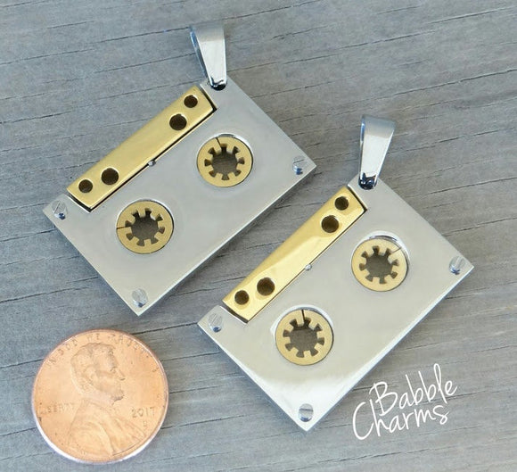 Cassette tape pendant, stainless steel charm, steel charm, high quality charm