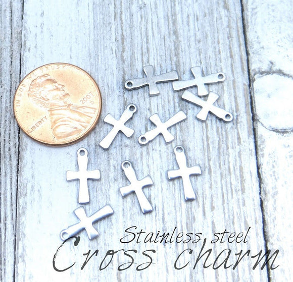 12 pc Cross charm, cross charms, cross, steel charm 10mm very high quality..Perfect for jewery making and other DIY projects
