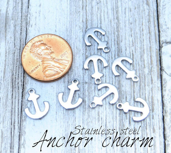 12 pc Anchor charm, anchor charms, nautical, steel charm 10mm very high quality..Perfect for jewery making and other DIY projects