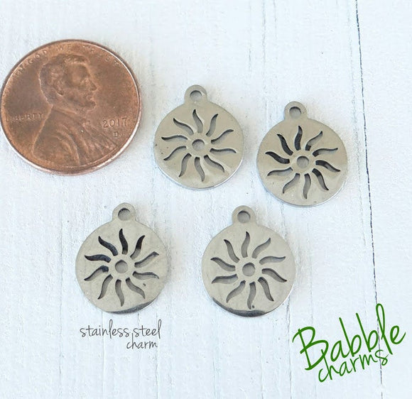 12 pc Sun, sun charm. stainless steel charm ,very high quality.Perfect for jewery making and other DIY projects