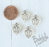 12 pc Baby Feet charm, heart charm, baby feet heart charm. Alloy charm, very high quality.Perfect for jewery making and other DIY projects