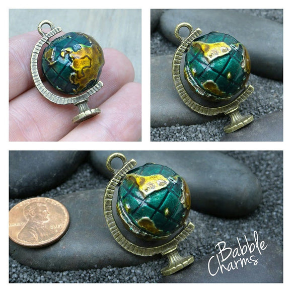 Globe charm, globe, world, Enamel charm. Alloy charm, very high quality.Perfect for jewery making and other DIY projects