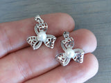 Cubic Zirconium flower charm, CZ charm, stainless steel, high quality..Perfect for jewery making and other DIY projects