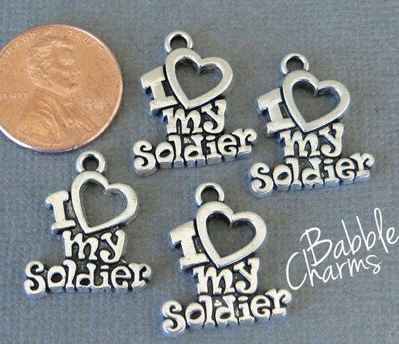 12 pc I love my Soldier charm, soldier charm, military. Alloy charm, very high quality.Perfect for jewery making and other DIY projects