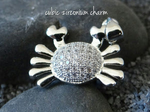 Cubic Zirconium crab charm, CZ charm, stainless steel, high quality..Perfect for jewery making and other DIY projects