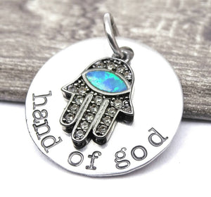 Hand of God charm, opal charm, hand of God, blue opal, steel charm 20mm very high quality..Perfect for jewery making and other DIY projects