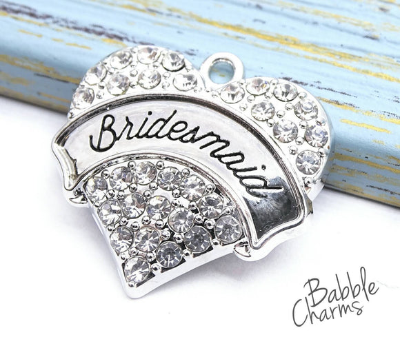 Bridesmaid charm, CZ charm, stainless steel, cubic zirconium high quality..Perfect for jewery making and other DIY projects