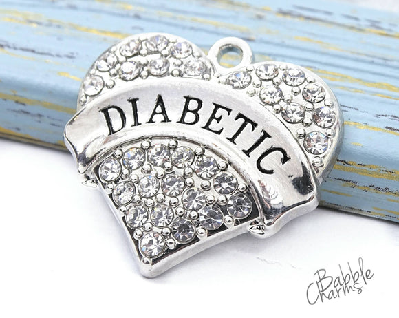Diabetic charm, CZ charm, stainless steel, cubic zirconium high quality..Perfect for jewery making and other DIY projects