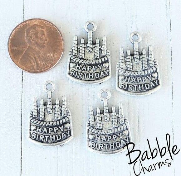 12 pc Happy Birthday charm, cake charm, birthday cake charm. Alloy charm, very high quality.Perfect for jewery making and other DIY projects