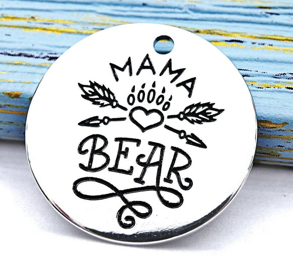 Mama bear, mama bear charm, stainless steel charm 20mm very high quality..Perfect for DIY projects #213