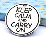 Keep calm and carry on, keep calm and carry on charm, Alloy charm 20mm very high quality..Perfect for DIY projects