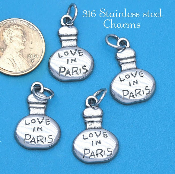 2 pc Love in Paris charm, perfume charms. stainless steel charm ,very high quality.Perfect for jewery making and other DIY projects