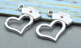 12 pc Nurse Heart charm, nurse hat, nursing, Nurse heart, Charms, wholesale charm, alloy charm