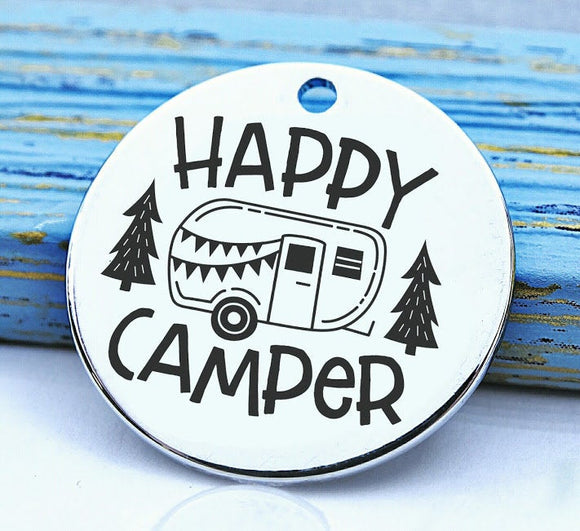 Happy Camper, camping happy camper charm, Steel charm 20mm very high quality..Perfect for DIY projects