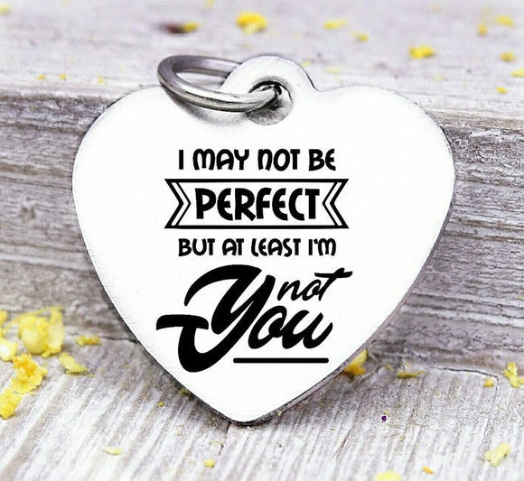 I may not be perfect, not you, not perfect, humor, Steel charm 20mm very high quality..Perfect for DIY projects