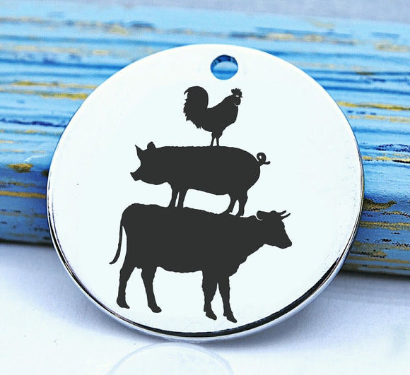 Farm animal charm, farm animal, cow, pig, chicken, Steel charm 20mm very high quality..Perfect for DIY projects