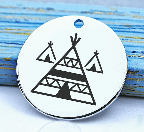 Native American, native american, american indian, indian charm, teepee, Steel charm 20mm very high quality..Perfect for DIY projects
