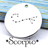 Scorpio charm, constellation, astrology charm, Alloy charm 20mm very high quality..Perfect for DIY projects