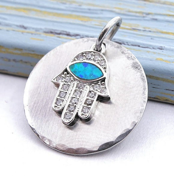 Hamsa charm, hand of god, opal, opal charm, stainless steel, high quality..Perfect for jewery making and other DIY projects