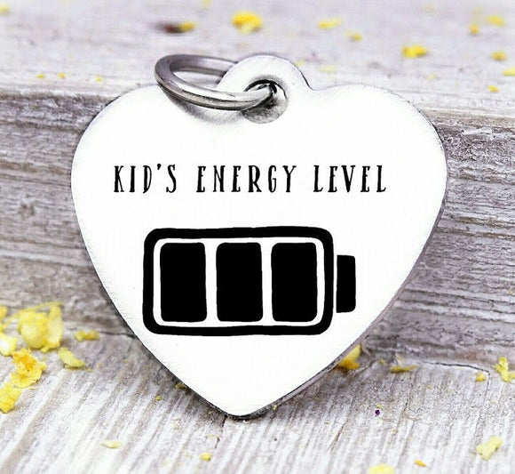 Kid's energy level ,energy level, battery, kids charm, Steel charm 20mm very high quality..Perfect for DIY projects