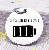 Kid's energy level ,energy level, battery, kids charm, Steel charm 20mm very high quality..Perfect for DIY projects