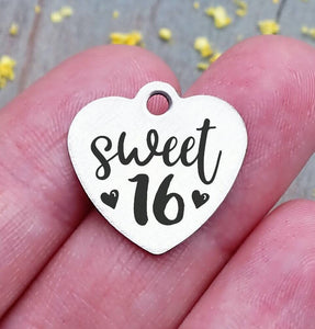 Sweet 16, 16, birthday, teen sweet 16 charm, Steel charm 20mm very high quality..Perfect for DIY projects