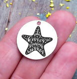 Salty kisses and starfish wishes, starfish, starfish charm, Steel charm 20mm very high quality..Perfect for DIY projects