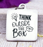 Think outside the box, outside the box, free thinker, creative charm, bees, Steel charm 20mm very high quality..Perfect for DIY projects