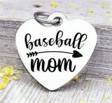 Baseball mom, baseball, sports mom, sports, baseball charm. Steel charm 20mm very high quality..Perfect for DIY projects