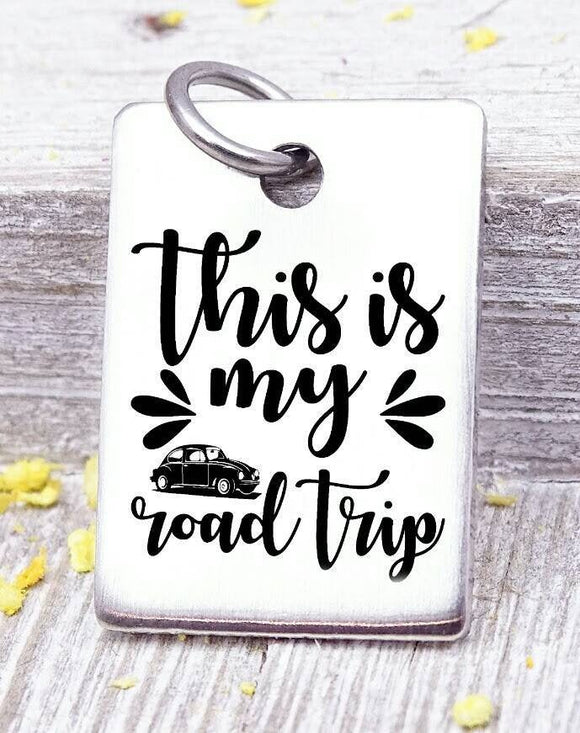 This is my Road Trip, travel charm, road trip charm. Steel charm 20mm very high quality..Perfect for DIY projects
