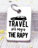 Travel is my therapy, travel charm, road trip charm. Steel charm 20mm very high quality..Perfect for DIY projects