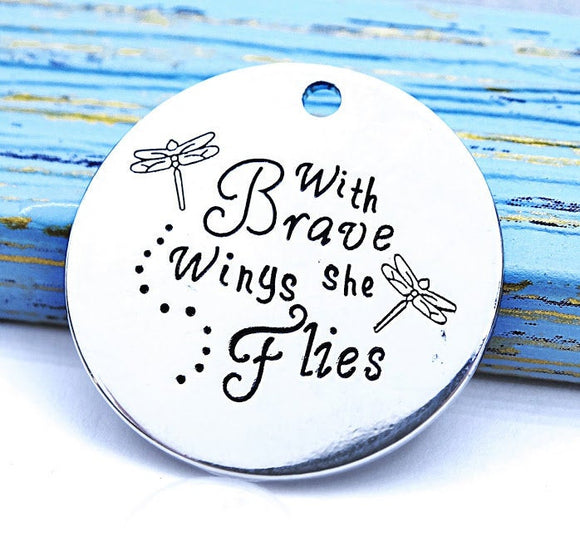With Brave wings she flies, she is brave charm, Alloy charm 20mm high quality.Perfect for jewery making & other DIY projects