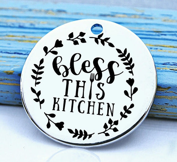 Bless this kitchen, baking, cooking, baking charm, baker charm, Steel charm 20mm very high quality..Perfect for DIY projects