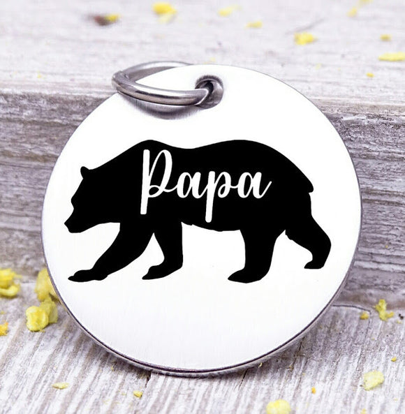 Papa bear, papa bear charm, bear charm, bear, papa charm, Steel charm 20mm very high quality..Perfect for DIY projects