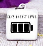 Kid's energy level ,energy level, battery, kids charm, Steel charm 20mm very high quality..Perfect for DIY projects