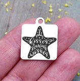 Salty kisses and starfish wishes, starfish, starfish charm, Steel charm 20mm very high quality..Perfect for DIY projects