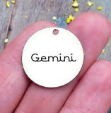 Gemini, Gemini charm, zodiac charm, steel charm 20mm very high quality..Perfect for jewery making and other DIY projects