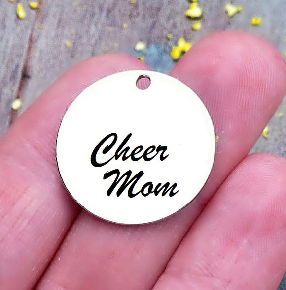 Cheer mom, Cheer, sports mom, sports, Cheer charm. Steel charm 20mm very high quality..Perfect for DIY projects