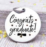 Congrats Graduate, graduation, graduation charm, stainless steel charm