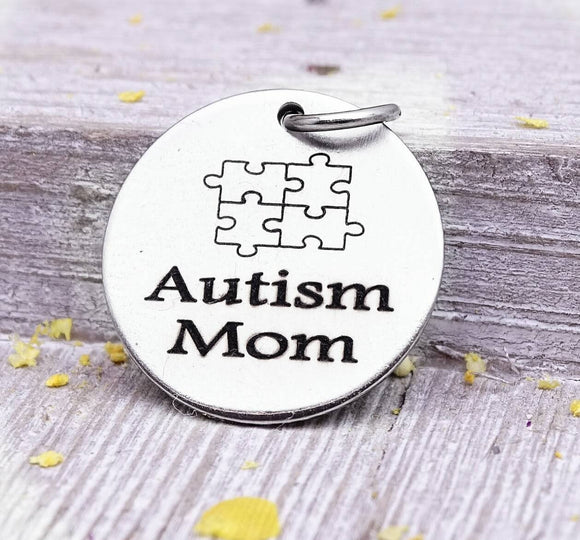 Autism mom charm, autism mom, autism charm, stainless steel charm 20mm very high quality..Perfect for DIY projects