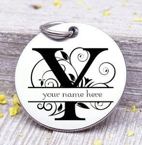 Name charm, alphabet, personalized charm. Steel charm 20mm very high quality..Perfect for DIY projects