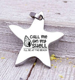 Call me ony shell charm, beach charm, steel charm 20mm very high quality..Perfect for jewery making and other DIY projects